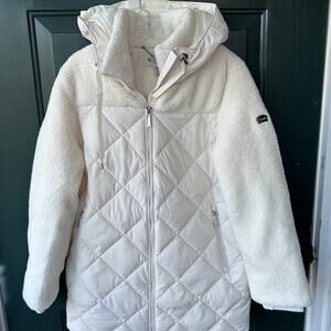 NWT Koolaburra by UGG Mixed Media Sherpa & Quilted Parka XS Cream Oversized Warm